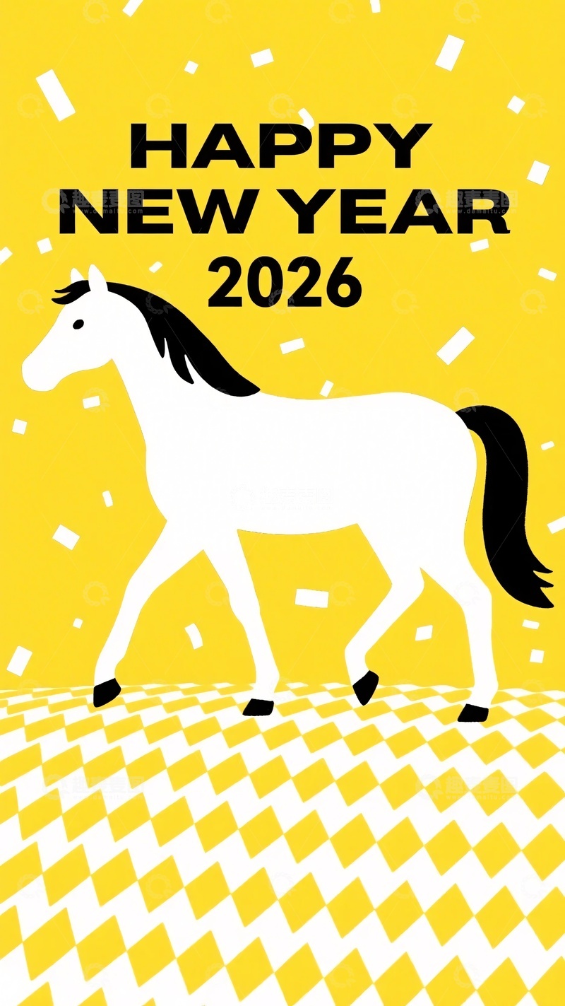 高清大图下载【趣麦麦图】-新年白马插画969