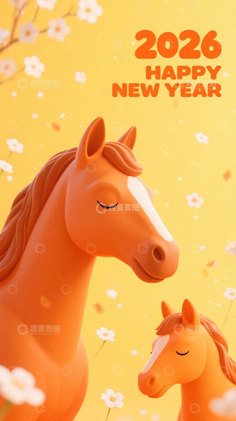 高清大图下载【趣麦麦图】-年新年双马插画577
