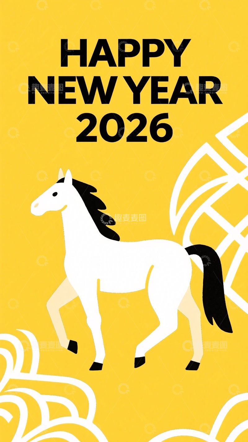 高清大图下载【趣麦麦图】-新年白马插画455