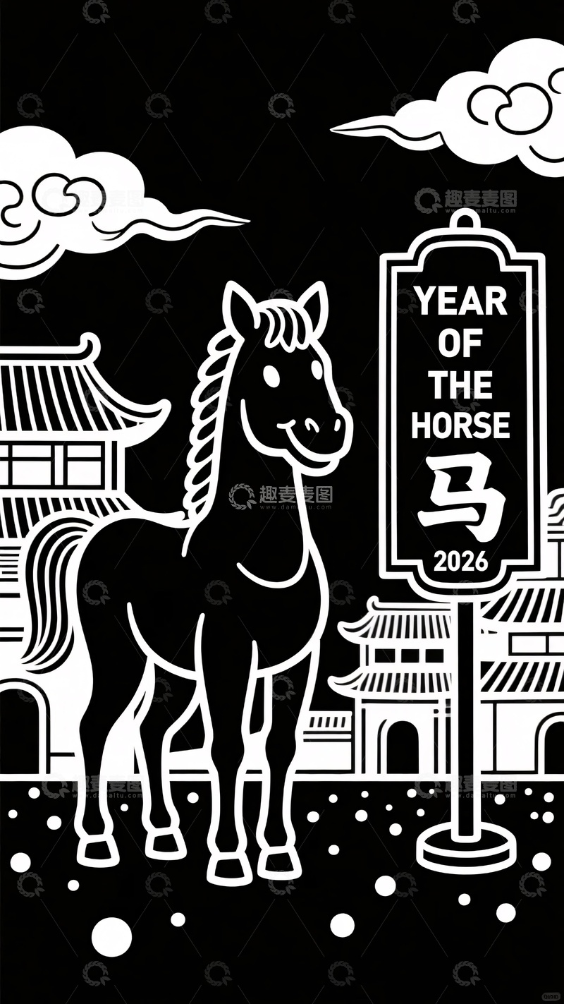 高清大图下载【趣麦麦图】马年主题插画190