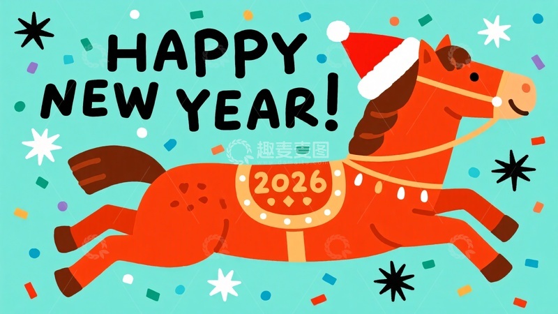高清大图下载【趣麦麦图】-新年奔跑的戴帽小马526