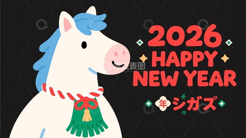 高清大图下载【趣麦麦图】-新年插画小马654