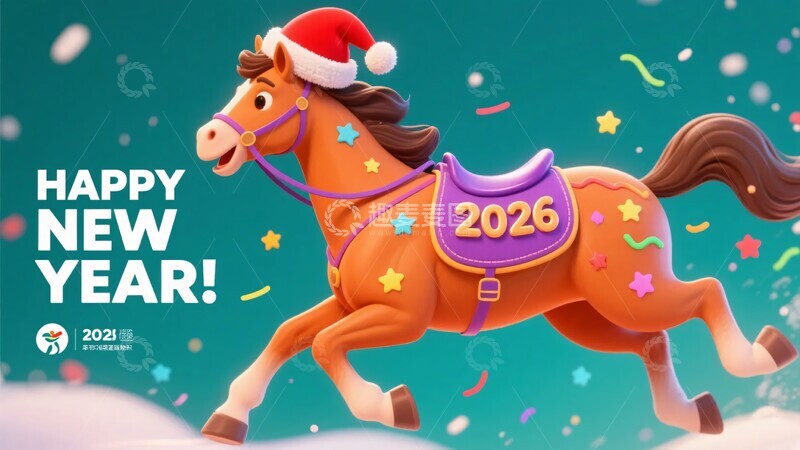 高清大图下载【趣麦麦图】-新年欢乐小马插画163