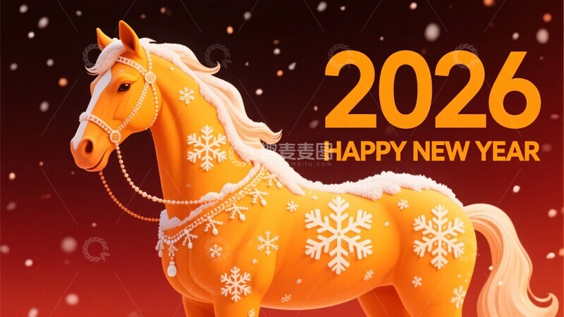 高清大图下载【趣麦麦图】年新年橙色雪花装饰马751