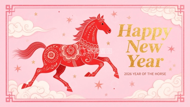 高清大图下载【趣麦麦图】红色骏马贺新年插画157
