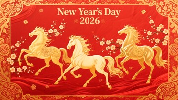 新年主题金马拉红绸画面649