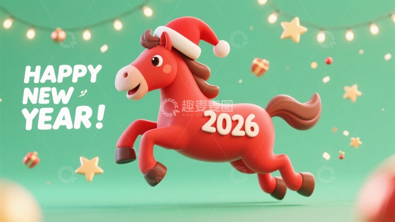 高清大图下载【趣麦麦图】红色小马贺新年666