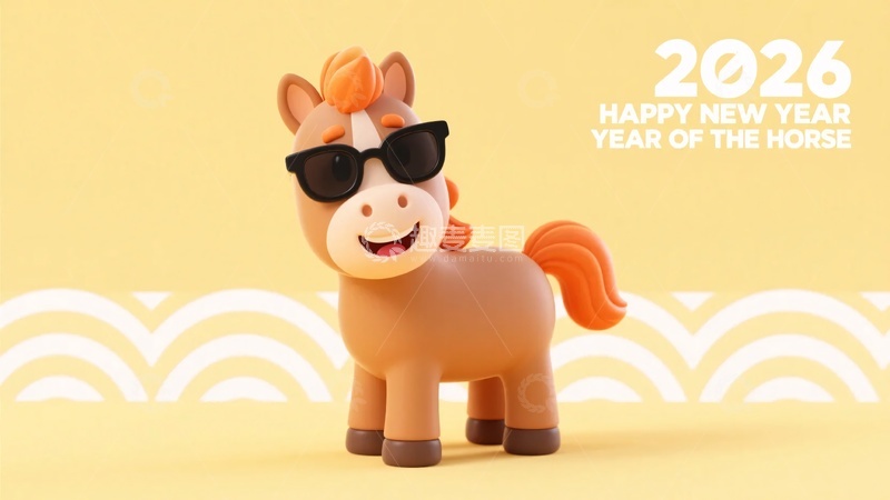 高清大图下载【趣麦麦图】年马年新年卡通小马形象516