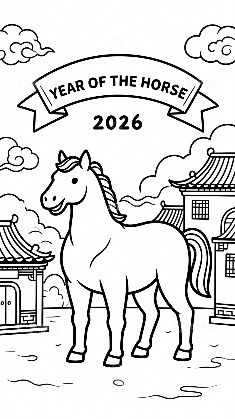 高清大图下载【趣麦麦图】-年马年主题黑白插画168