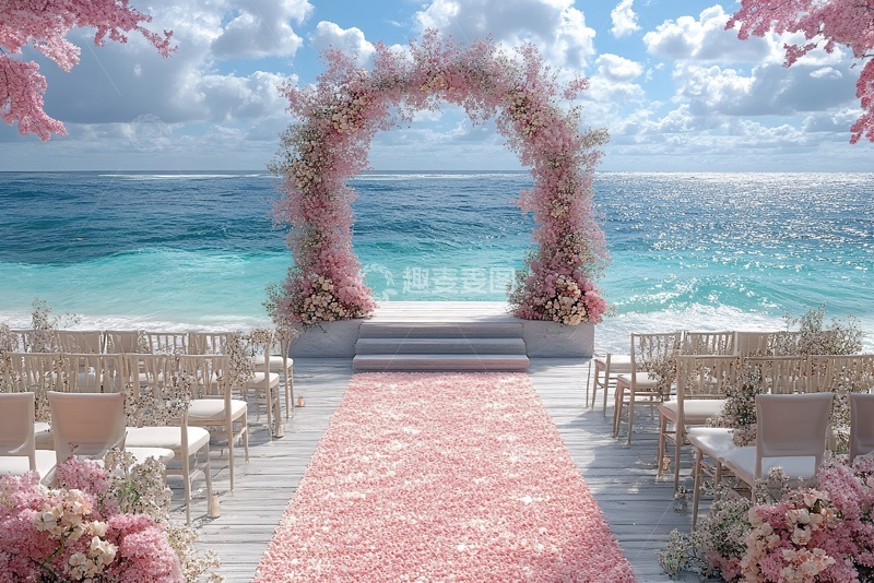 高清大图下载【趣麦麦图】海边浪漫粉色婚礼布置场景319