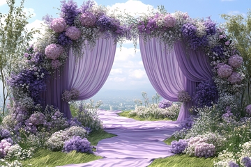 紫色浪漫花卉婚礼拱门场景712