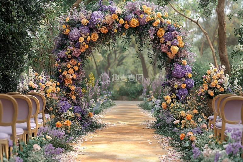 高清大图下载【趣麦麦图】-花园中美丽的花卉婚礼拱门736