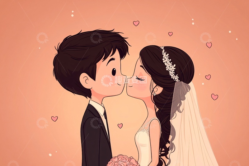 高清大图下载【趣麦麦图】-卡通风格新婚夫妇甜蜜亲吻295
