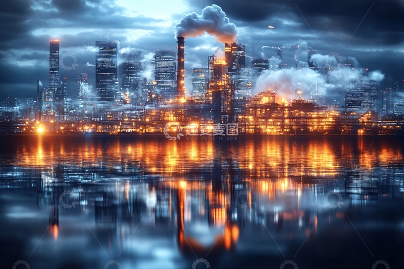 高清大图下载【趣麦麦图】-夜景中的城市工厂景象222