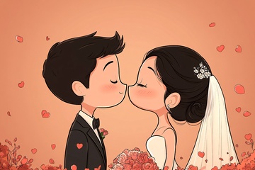 卡通风格新婚夫妻甜蜜亲吻770