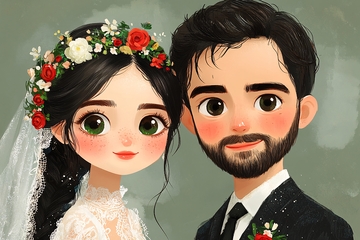 卡通风格新婚夫妻插画643