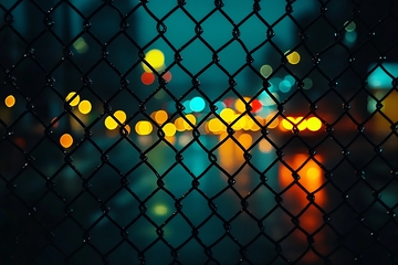 透过围栏的城市光斑夜景396