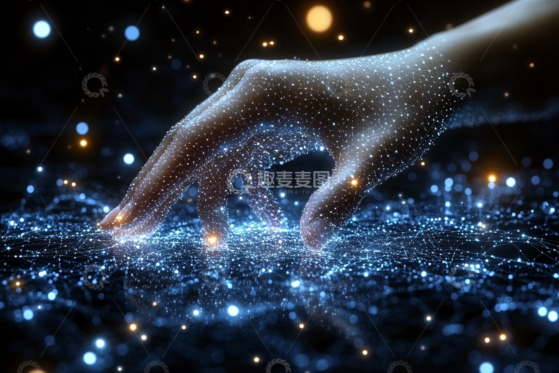 高清大图下载【趣麦麦图】发光手触碰闪烁粒子画面634