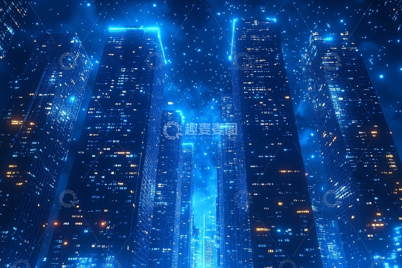 高清大图下载【趣麦麦图】-梦幻蓝色都市夜景752