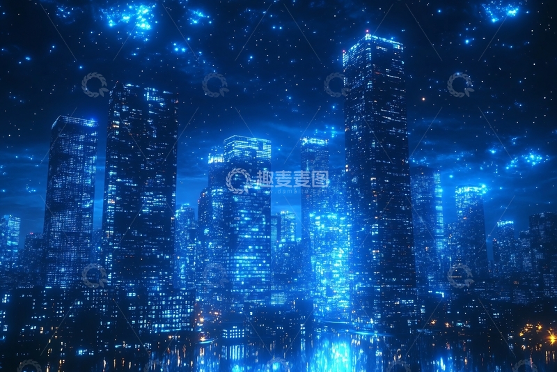 高清大图下载【趣麦麦图】-梦幻蓝色科技感城市夜景353