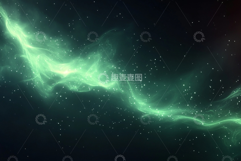 高清大图下载【趣麦麦图】-梦幻绿色流光星空背景988