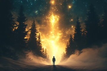 人于森林间迎神秘光芒194