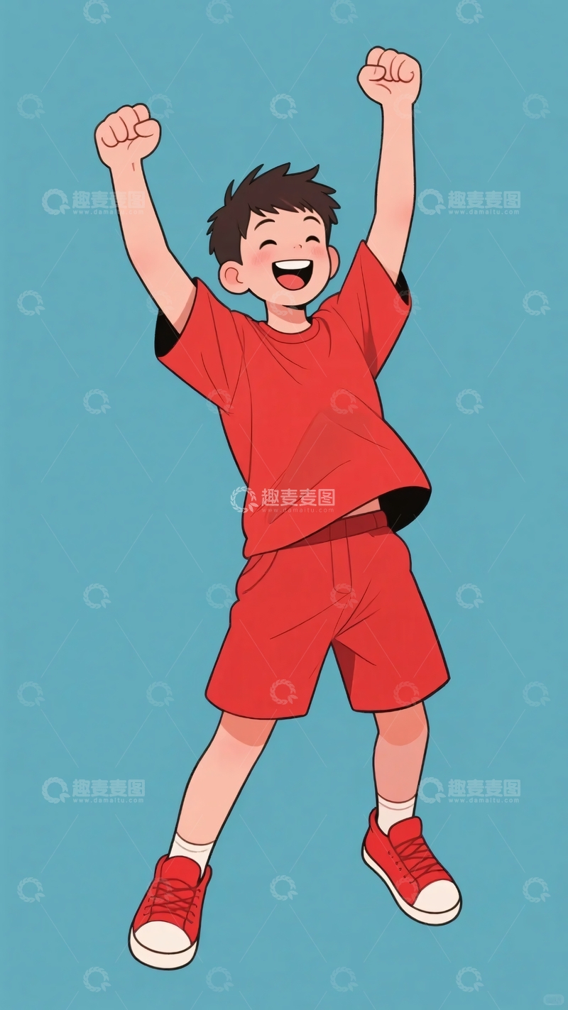 高清大图下载【趣麦麦图】欢呼雀跃的红衣小男孩389