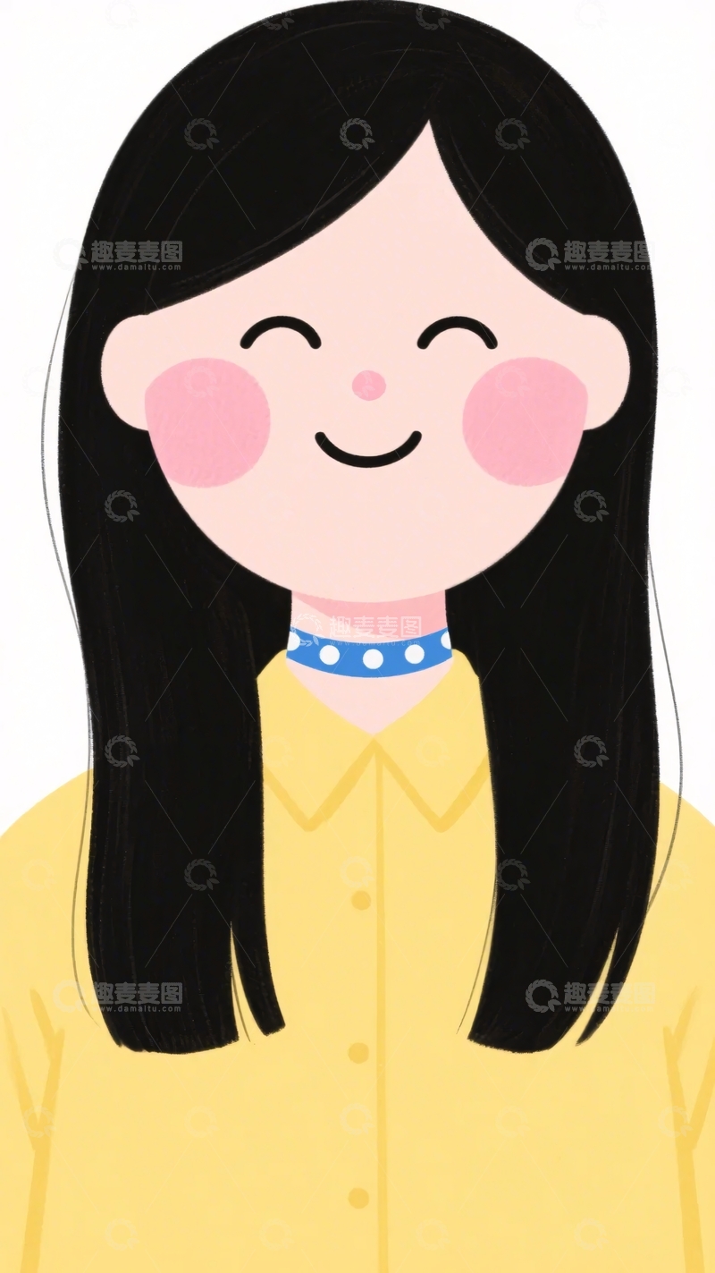 高清大图下载【趣麦麦图】-微笑长发女孩插画形象266