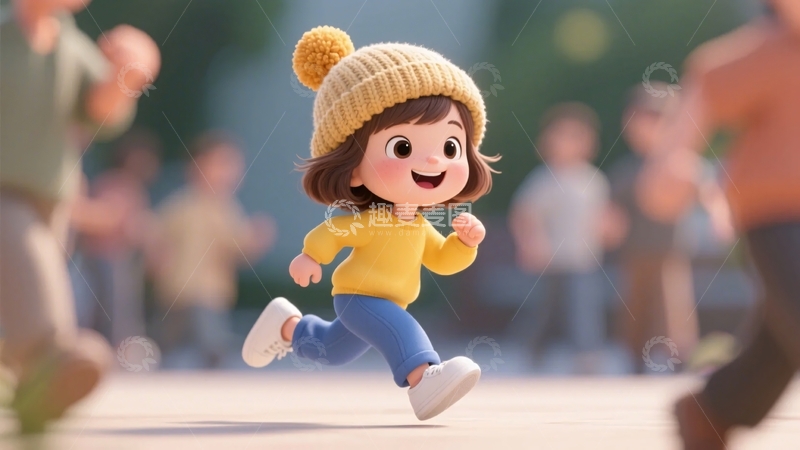 高清大图下载【趣麦麦图】-奔跑的卡通小女孩759