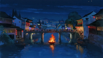夜色中的江南水乡景观437
