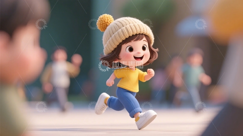 高清大图下载【趣麦麦图】-奔跑的卡通小女孩456