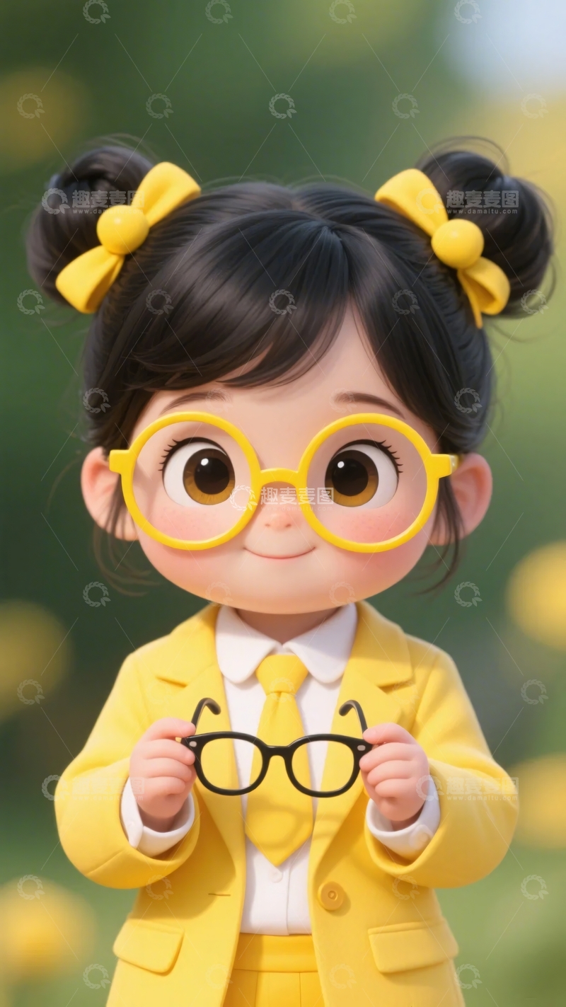 高清大图下载【趣麦麦图】-可爱卡通小女孩手持眼镜881