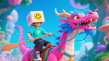 小孩骑彩色龙的奇幻场景984