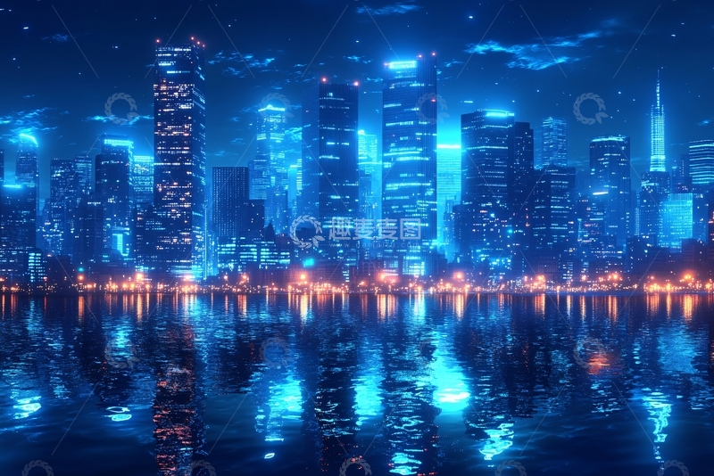 高清大图下载【趣麦麦图】-夜景城市霓虹倒影画面058