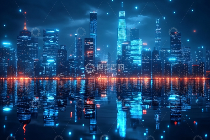 高清大图下载【趣麦麦图】-城市夜景科技风插画043