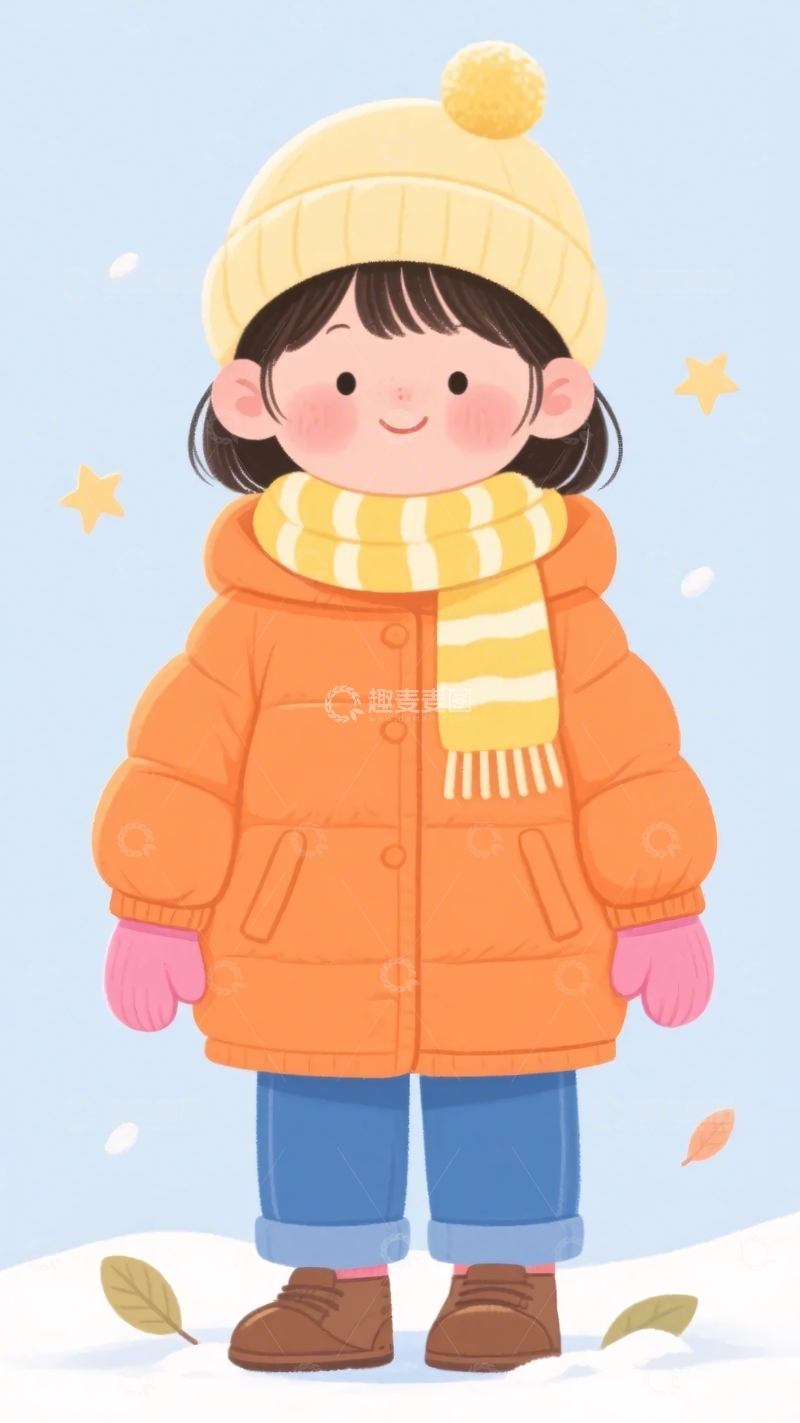 高清大图下载【趣麦麦图】穿冬装的可爱小女孩插画373