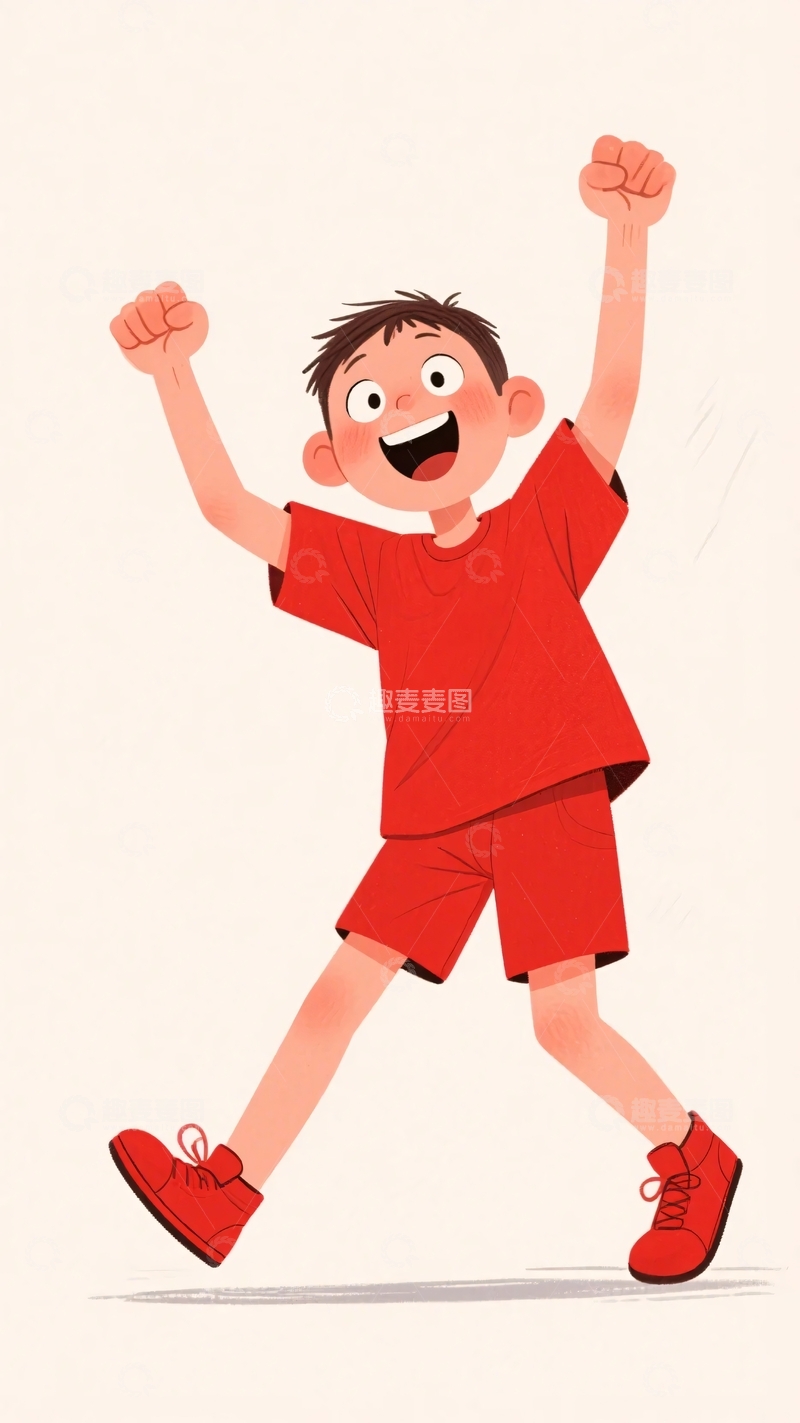 高清大图下载【趣麦麦图】欢呼跳跃的红衣小男孩658