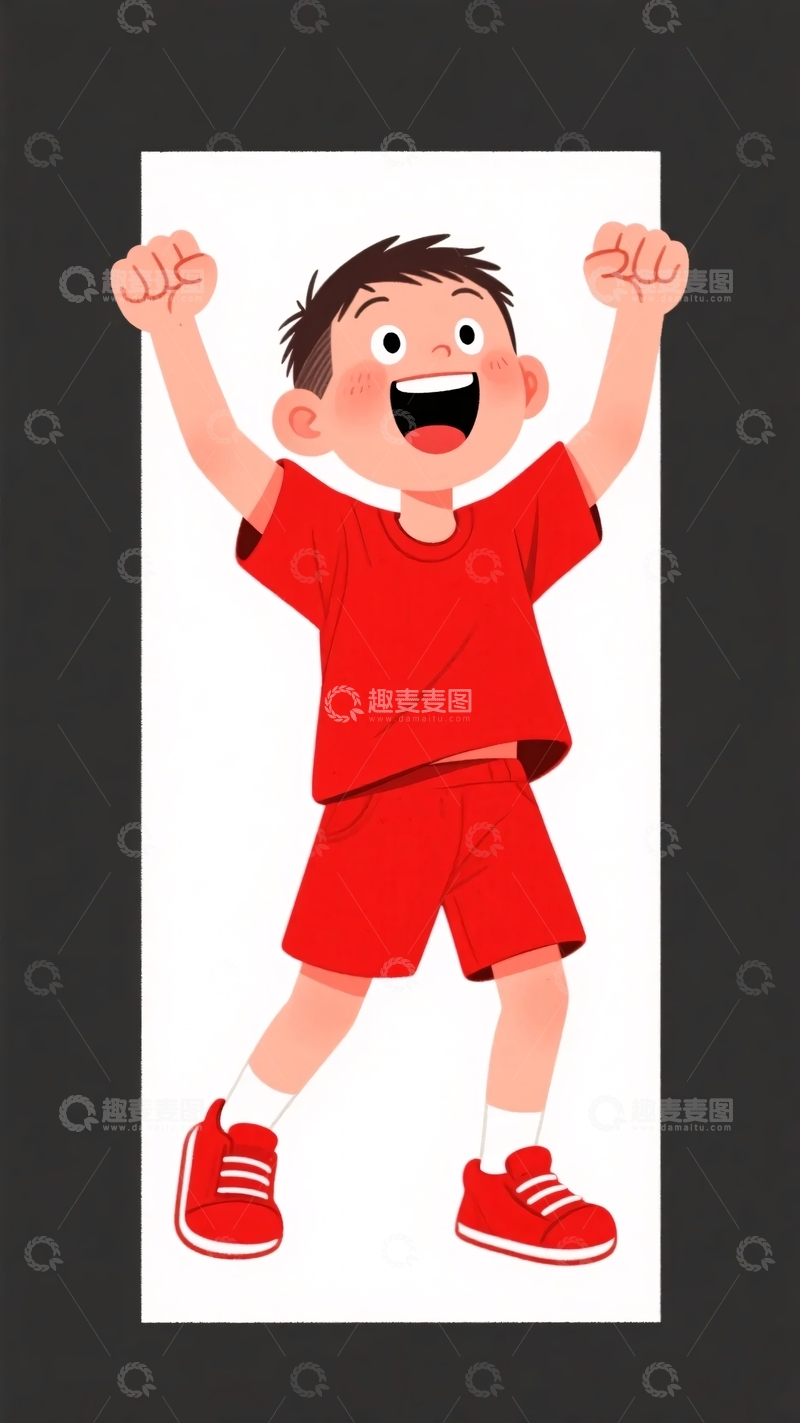 高清大图下载【趣麦麦图】欢呼雀跃的红衣小男孩075