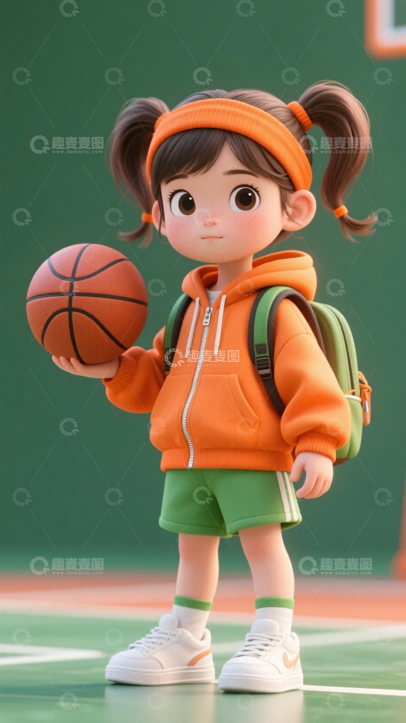 高清大图下载【趣麦麦图】-手持篮球的卡通小女孩709
