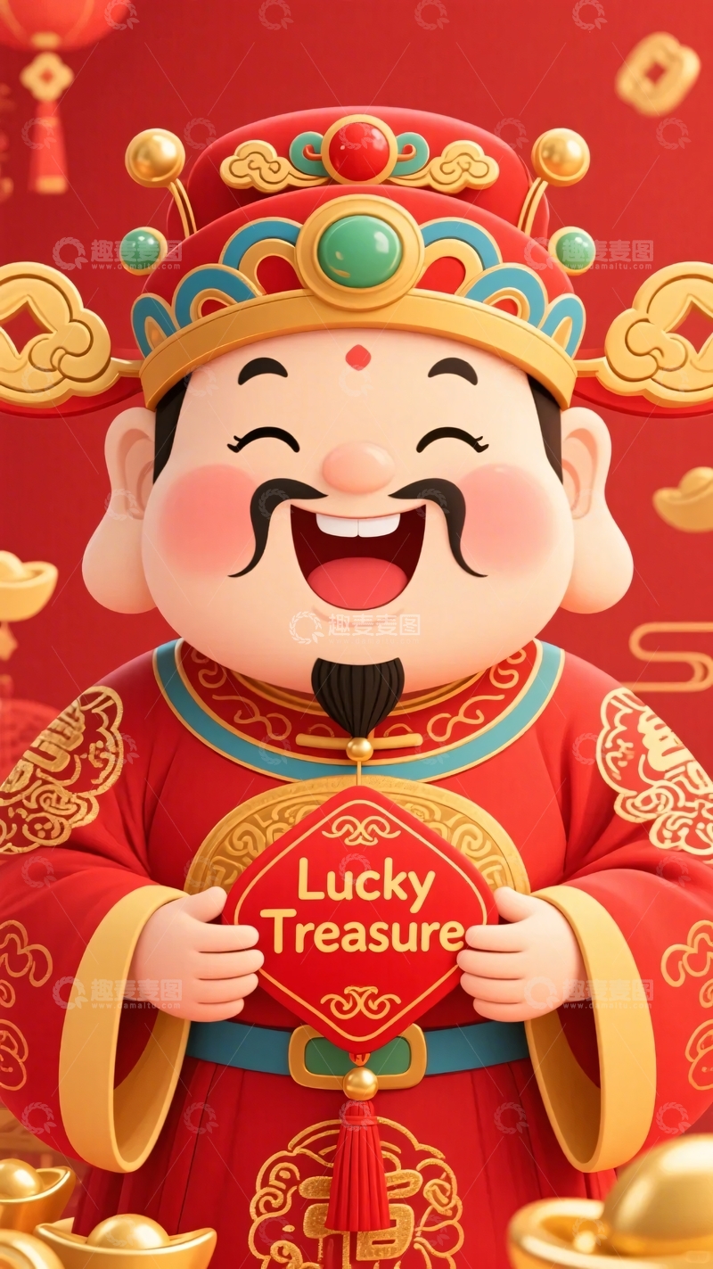 高清大图下载【趣麦麦图】可爱财神手持幸运财宝形象301