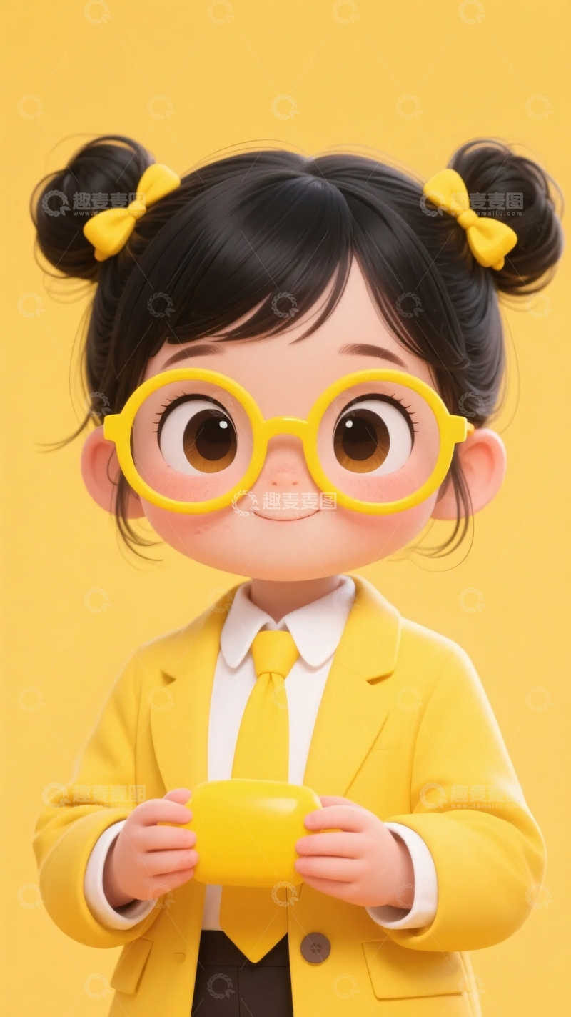 高清大图下载【趣麦麦图】-戴眼镜的可爱卡通小女孩198