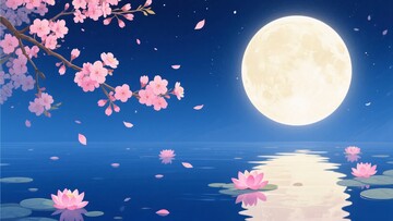 月夜下的樱花与湖面美景105