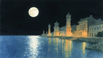 月夜下的海滨建筑景观990