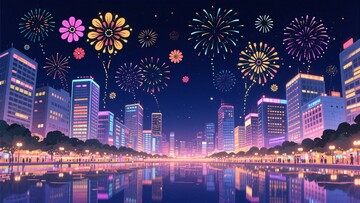 城市夜景中的绚烂烟花341