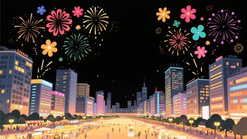 城市夜景中的绚烂烟花764