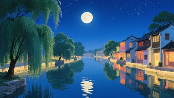 月夜下的水乡美景702