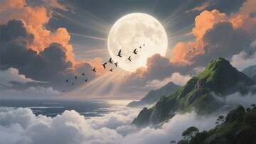月夜群山飞鸟美景607