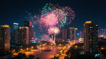 城市夜空绽放绚烂烟花531