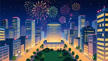 城市夜景烟花绽放插画365