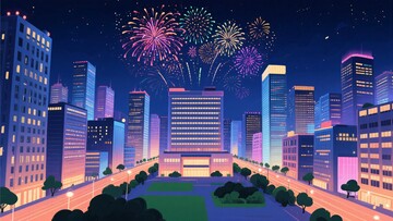 城市夜景中的绚烂烟花061